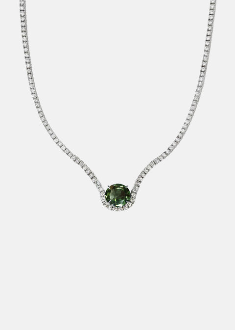Green Sapphire Trace Diamond Eternity Necklace