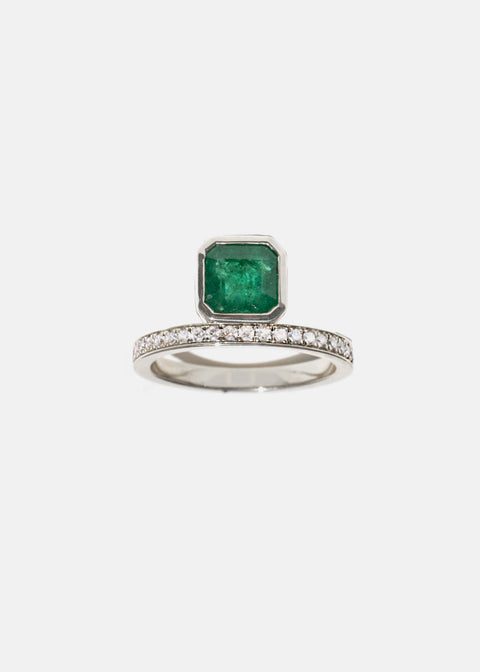 Floating Asscher Emerald Ring