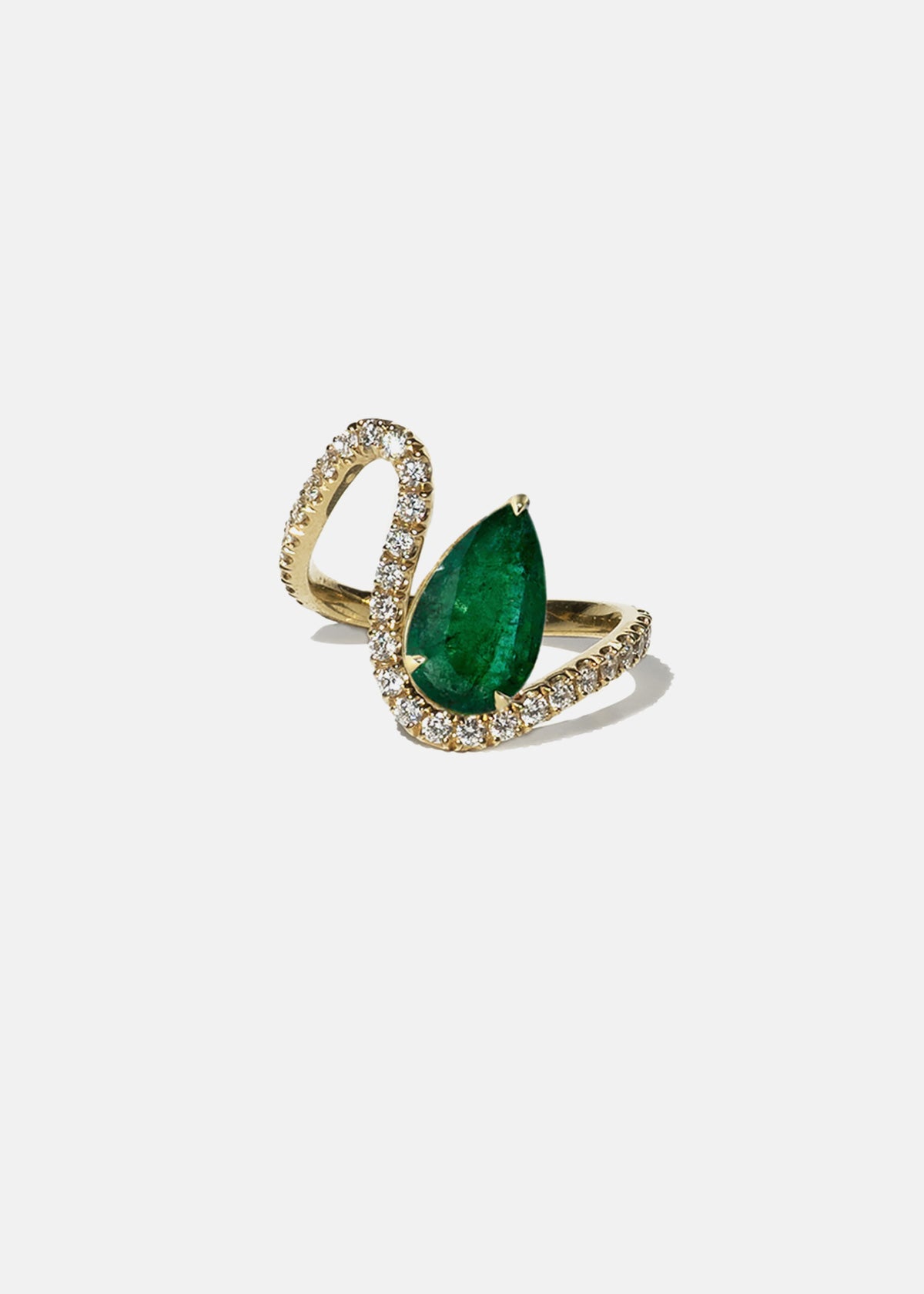 Floating Emerald Trace Pavé Ring
