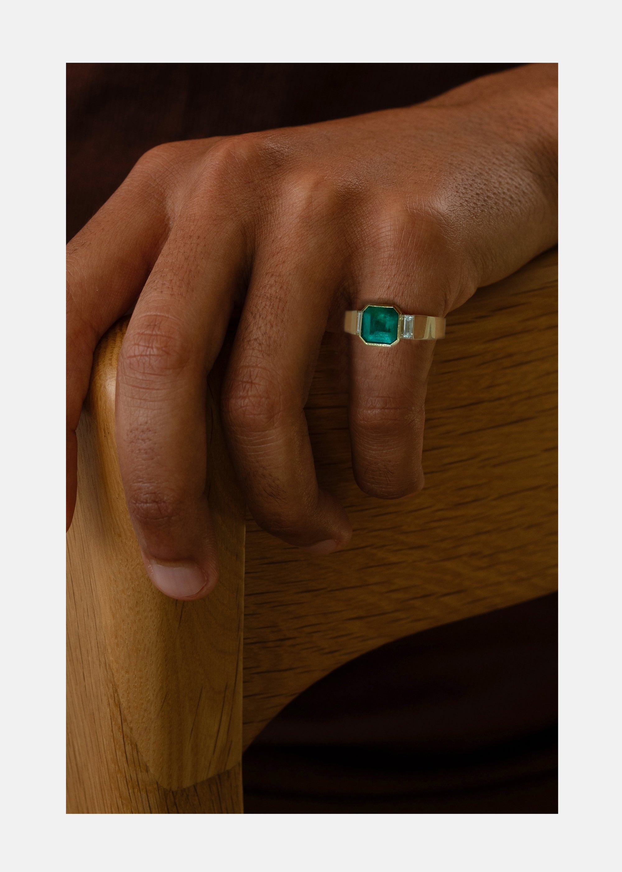 Asscher Emerald Shadow Signet Ring