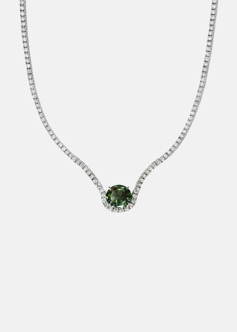 Green Sapphire Trace Diamond Eternity Necklace