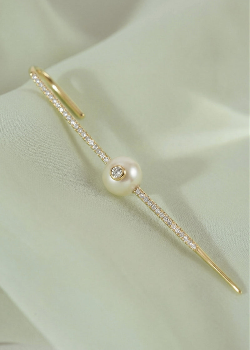 Floating Pearl Pavé Ear Pin