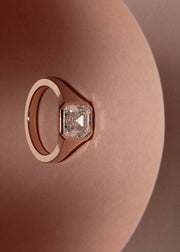 18k rose gold band  with bezel set asscher cut diamond 