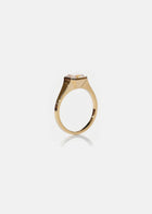 18k yellow gold tapering gold band - with a bezel set asscher cut diamond-side view