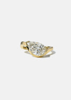 18k yellow gold ring- wave band with pavé diamonds- pear cut diamond