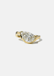 18k yellow gold ring- wave band with pavé diamonds- pear cut diamond