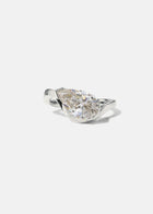 18k white gold ring- wave band with pavé diamonds- pear cut diamond