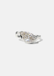18k white gold ring- wave band with pavé diamonds- pear cut diamond
