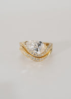 18k yellow gold ring- wave band with pavé diamonds- pear cut diamond- engagement ring- paired with a matching pavé gold band