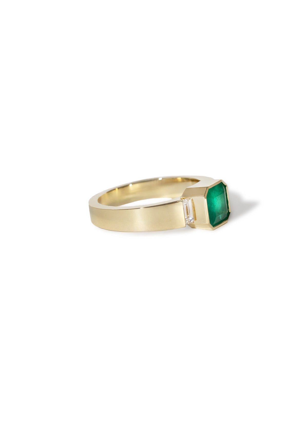 Asscher Emerald Shadow Signet Ring