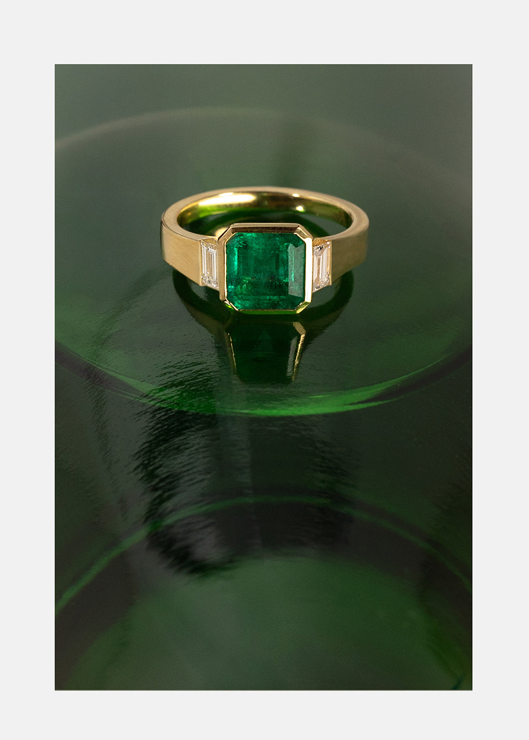 Asscher Emerald Shadow Signet Ring