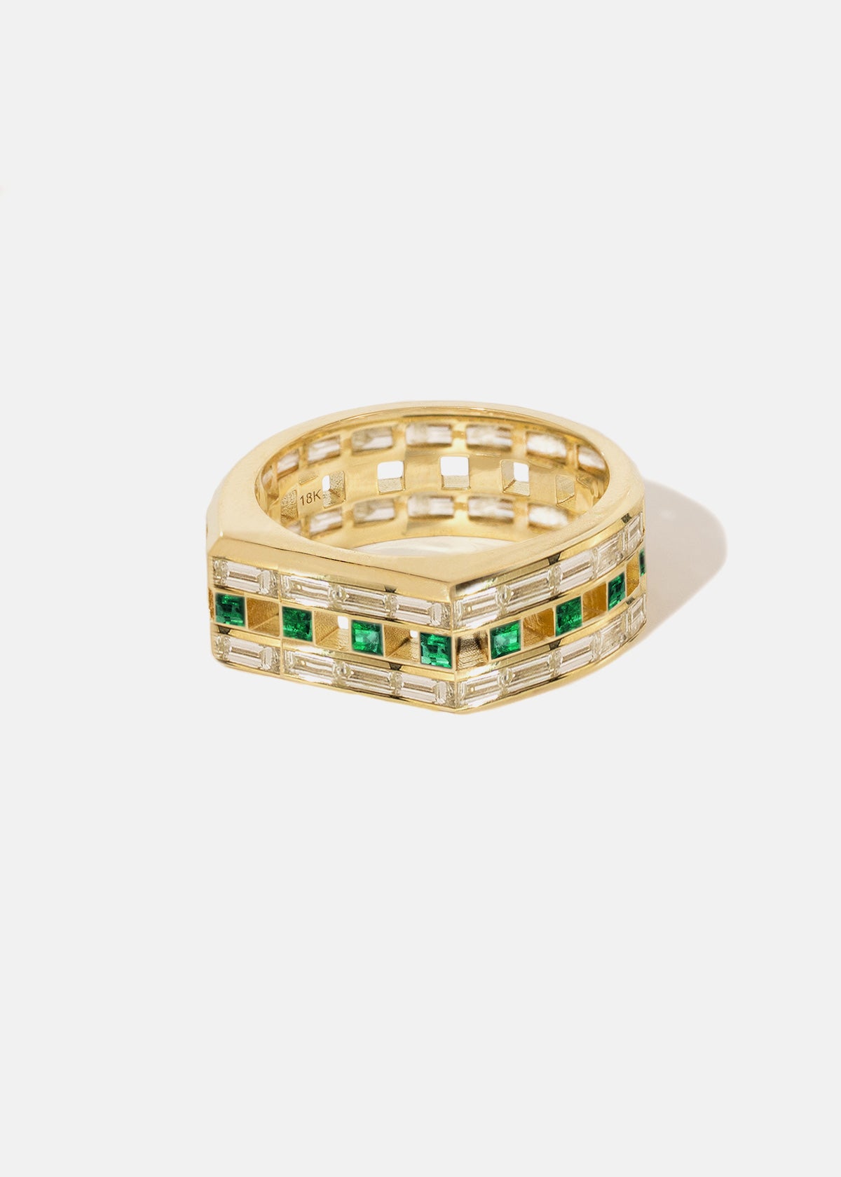 Grande Anerise Tour Signet Band - Emeralds & Baguettes