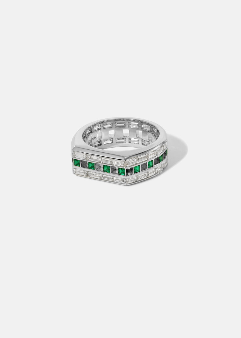 Grande Anerise Tour Signet Band - Emeralds & Baguettes
