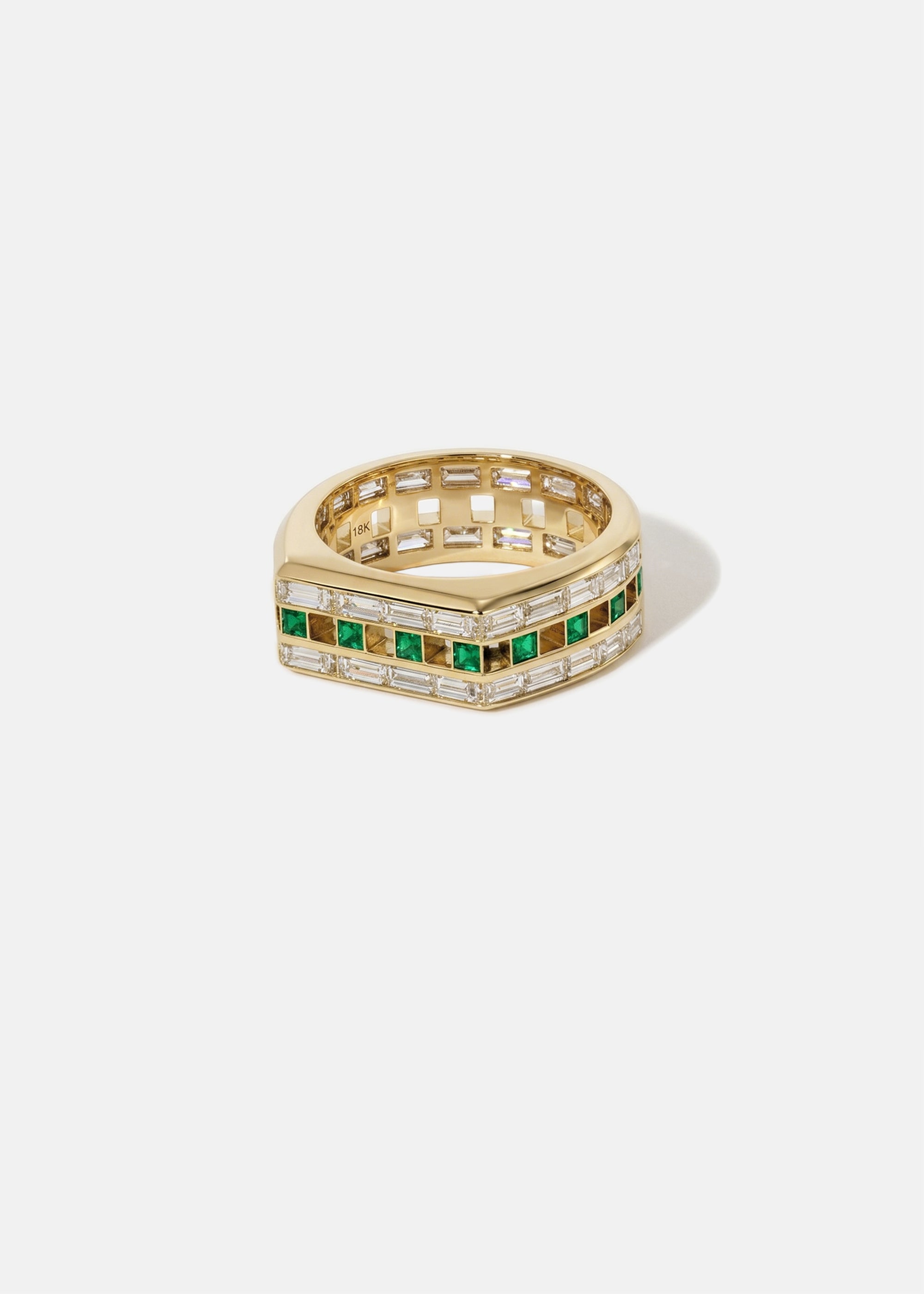 Grande Anerise Tour Signet Band - Emeralds & Baguettes