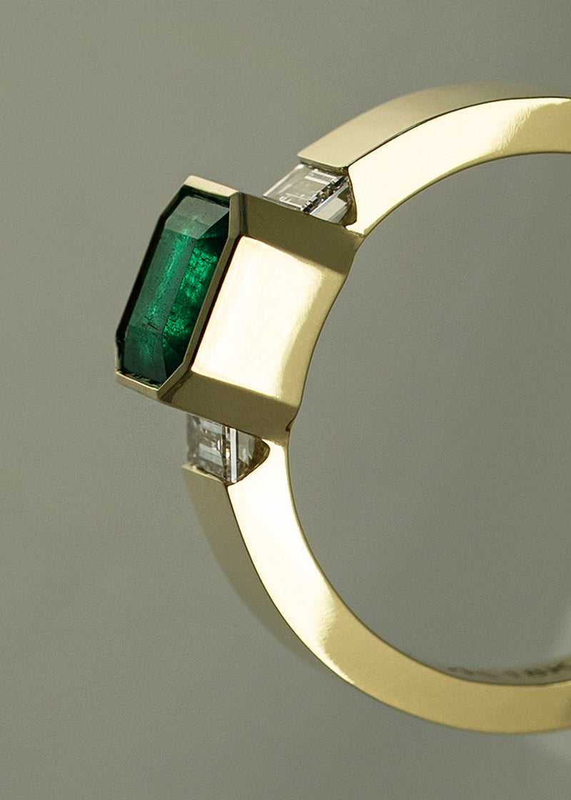 Asscher Emerald Shadow Signet Ring