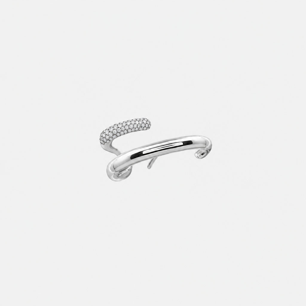 Silver Mono Half Pavé Earring
